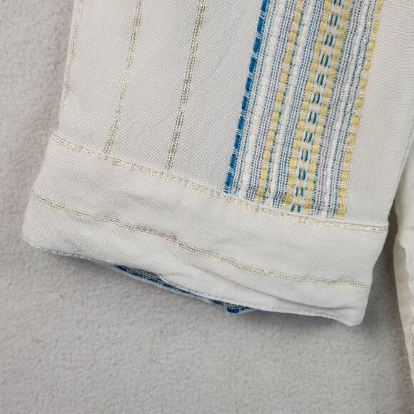Elan Striped Button Up Shirt Women M Cream Blue Gold Metallic Made in India EUC - Picture 5 of 15